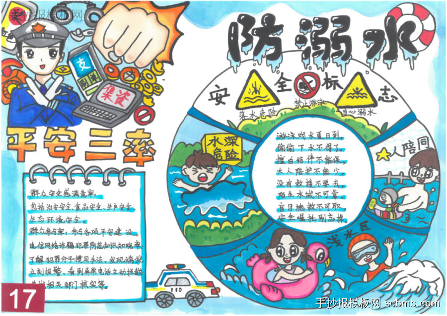 安全伴我行小学生暑期防溺水手抄报怎么画-第1张