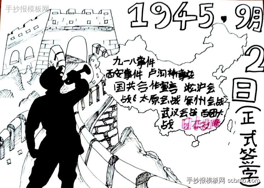 小学生纪念抗日战争胜利79周年的手抄报作品-第5张